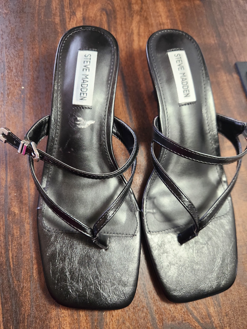 Steve Madden Black Selah Kitten Heel Square-Toe Slide Sandals.(Size US 8 )